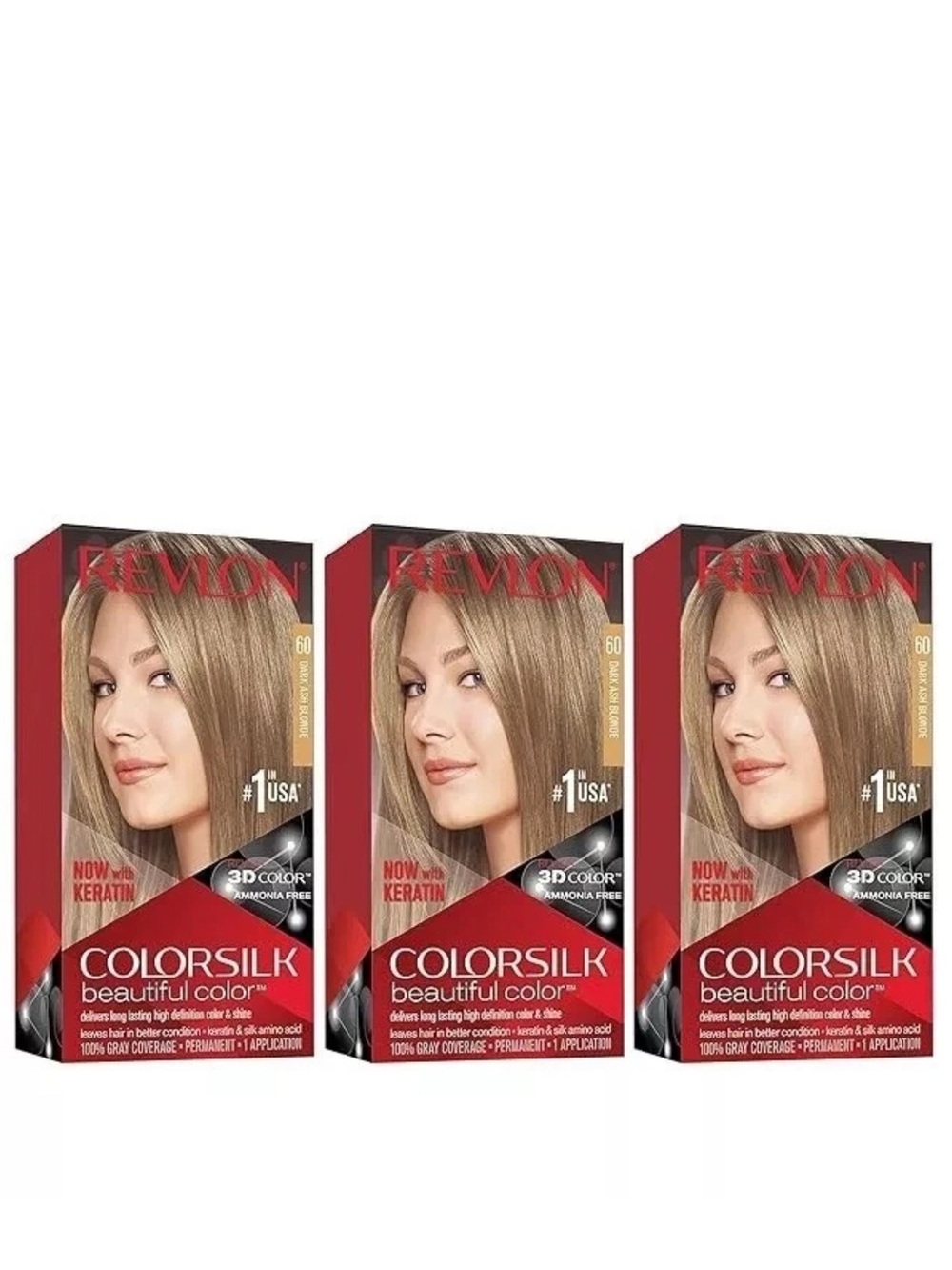 Revlon ColorSilk Permanent Hair Dye 60 Dark Ash Blonde Ammonia Free 3 Pack NEW